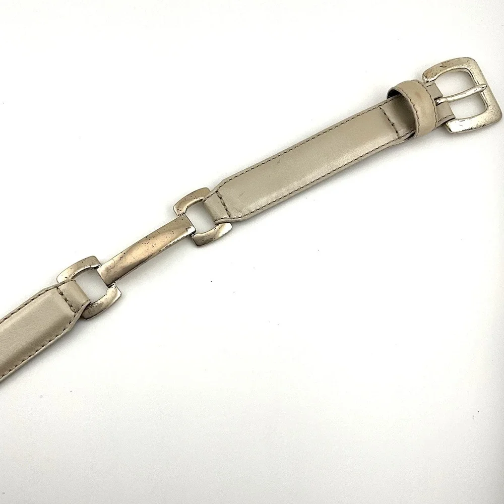 FOSSIL White Ivory‎ Leather & Metal Belt Women Size M 29-33 in